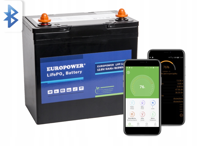 Akumulator Bateria Litowy Lfp Europower 64Ah 12,8V 12,8-64 LFP64 12V Ups