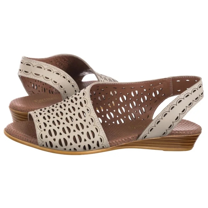 Buty Sandały Skórzane Ażurowe Damskie Artiker Beżowe 56C2550