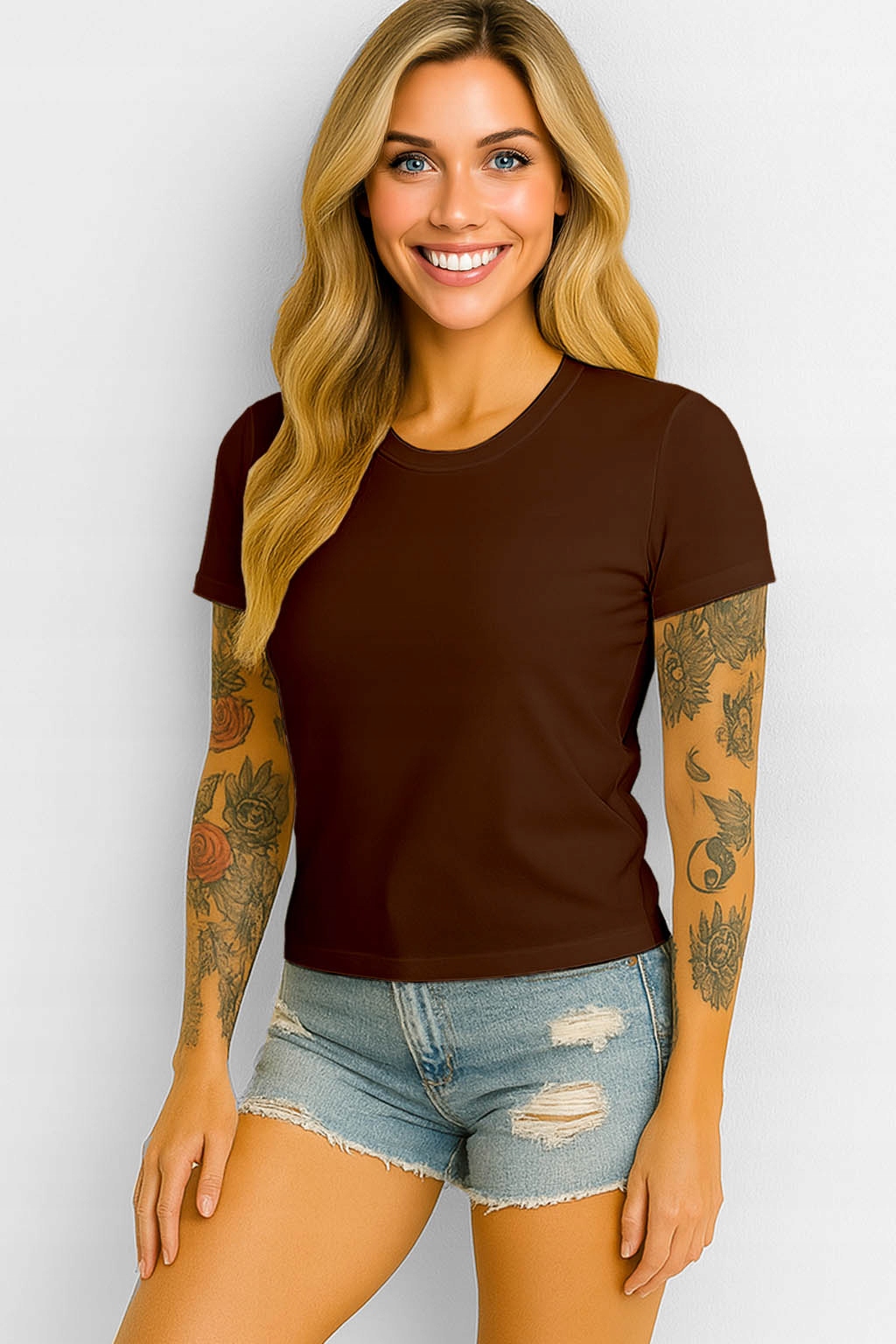 T-SHIRT DAMSKI KOSZULKA DAMSKA BAWEŁNIANA NA CO DZIEŃ S CZEKOLADOWA Rozmiar S