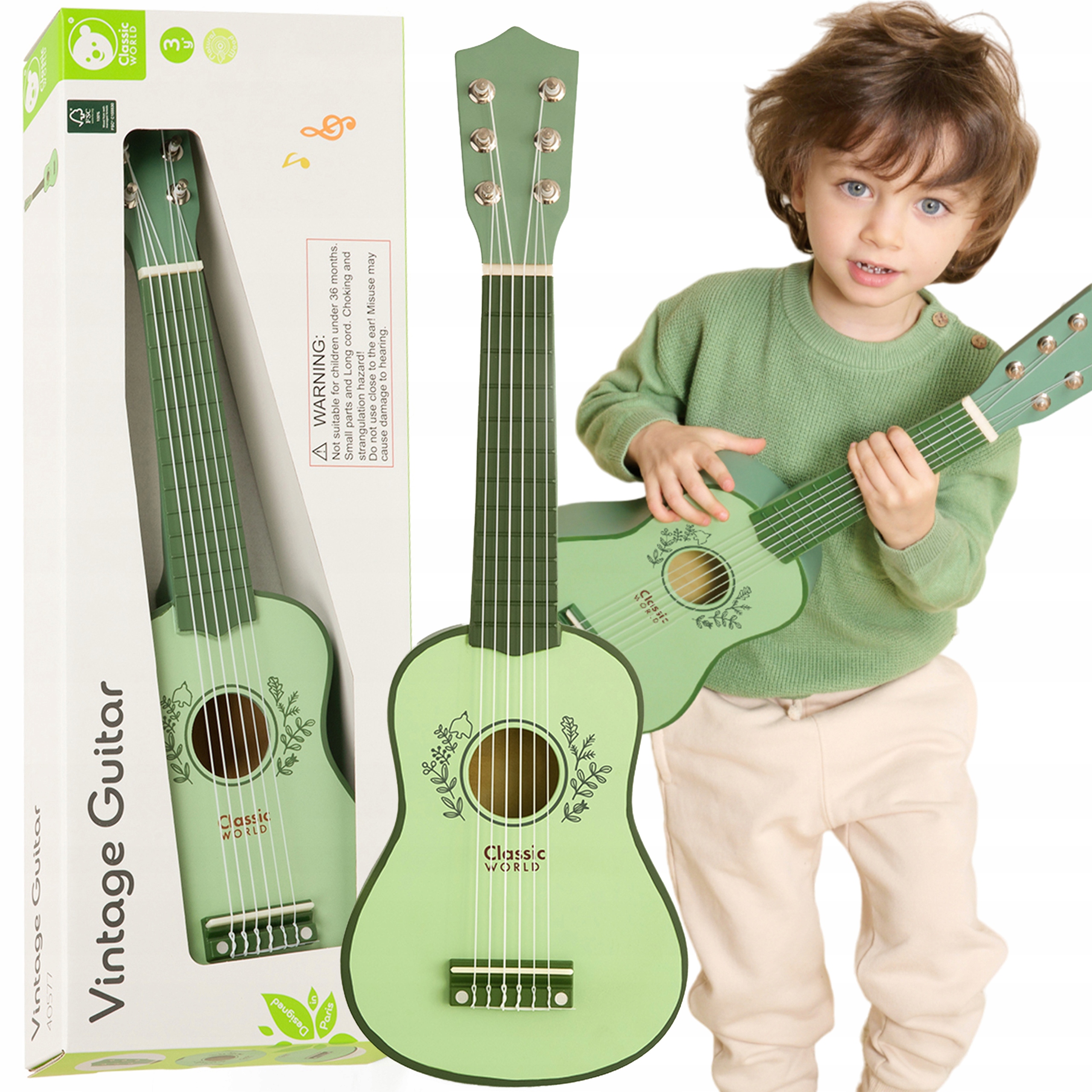 DREWNIANA GITARA KLASYCZNA VINTAGE PASTELOWA 6 STRUNOWA 53cm CLASSIC WORLD