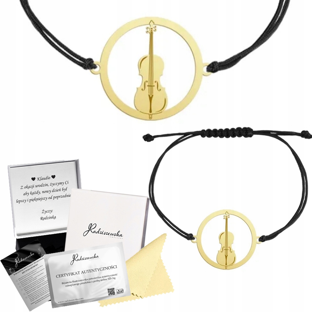 Zlatý náramek Violoncello Šňůra 925 Dárek Šperky Gravírování Bonus