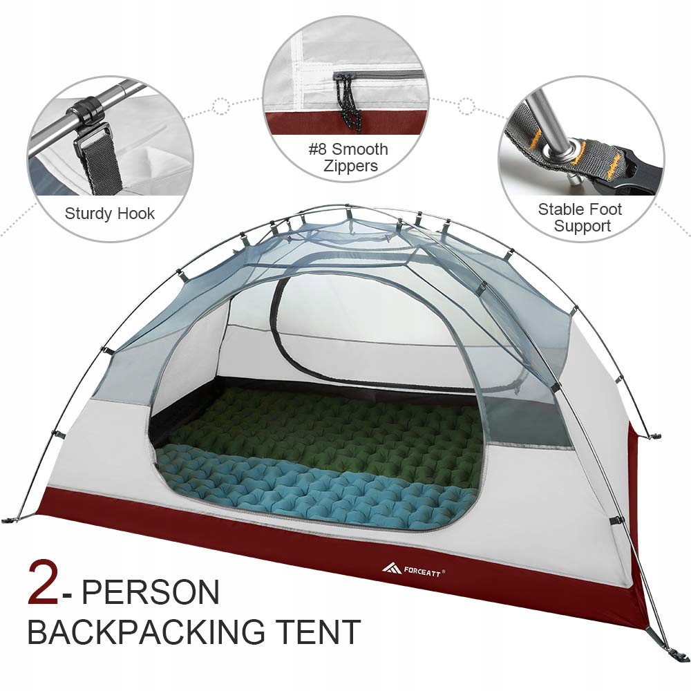 FORCEATT Namiot 2 Osobowy Wodoodporny Lekki Na Camping Trekking Outdoor — miniatura 3