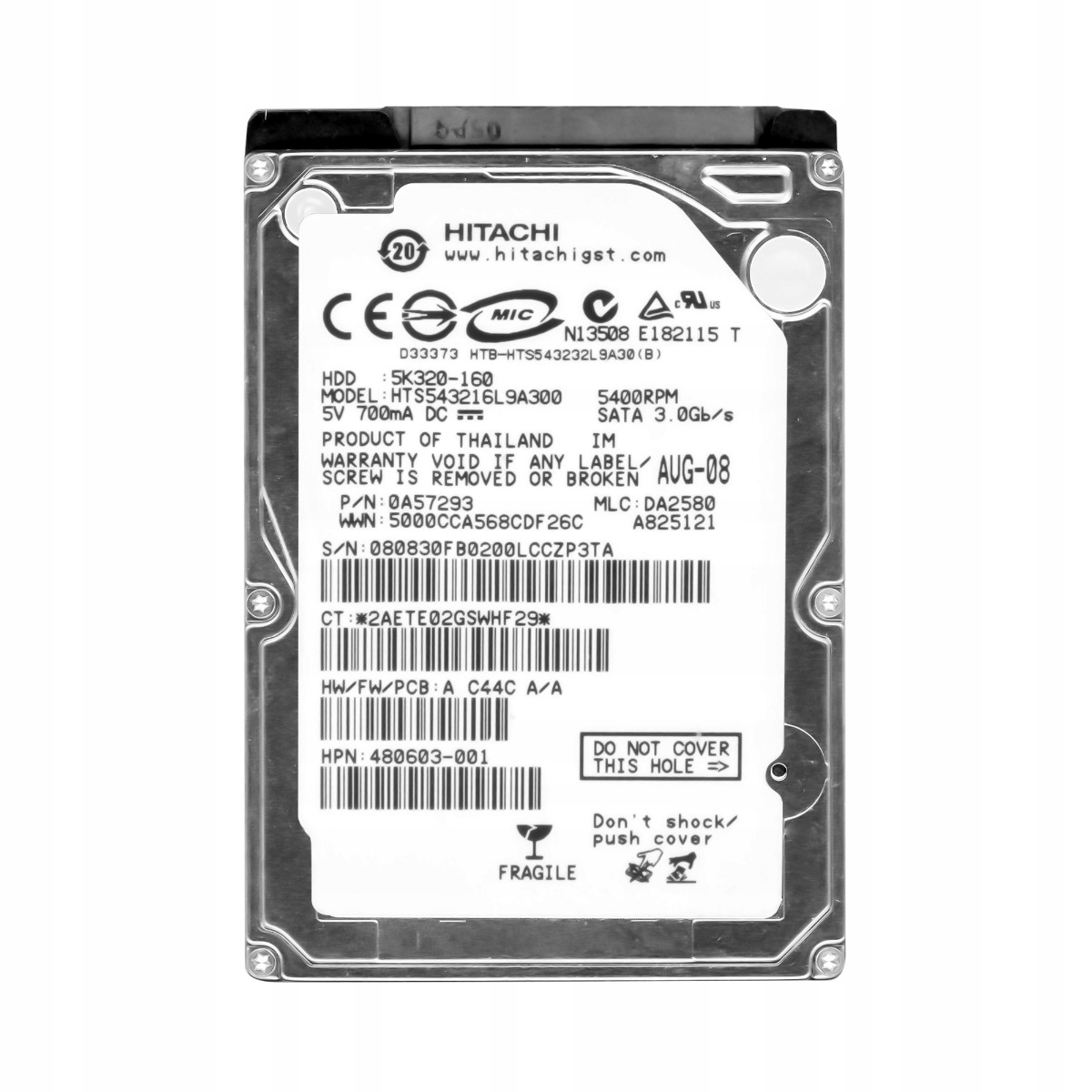 TravelStar 5K320 160GB 5.4K 8MB Sata II 2.5'' HTS543216L9A300