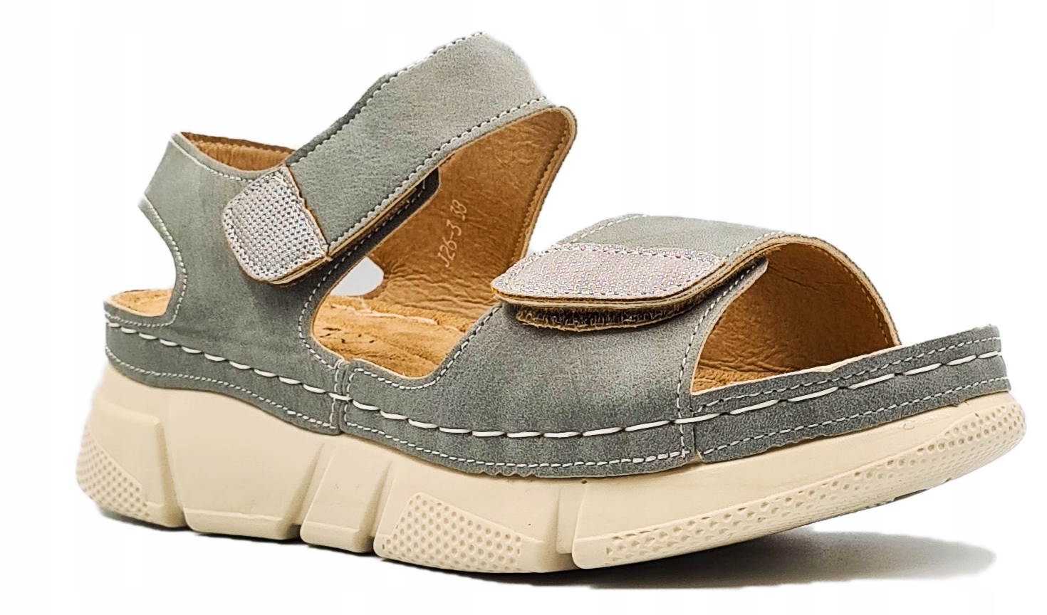 Sandały Damskie Buty Na Rzepy Szare 40