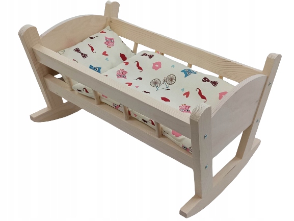 KOŁYSKA DREWNIANA dla lalek NIEMALOWANA + POŚCIEL