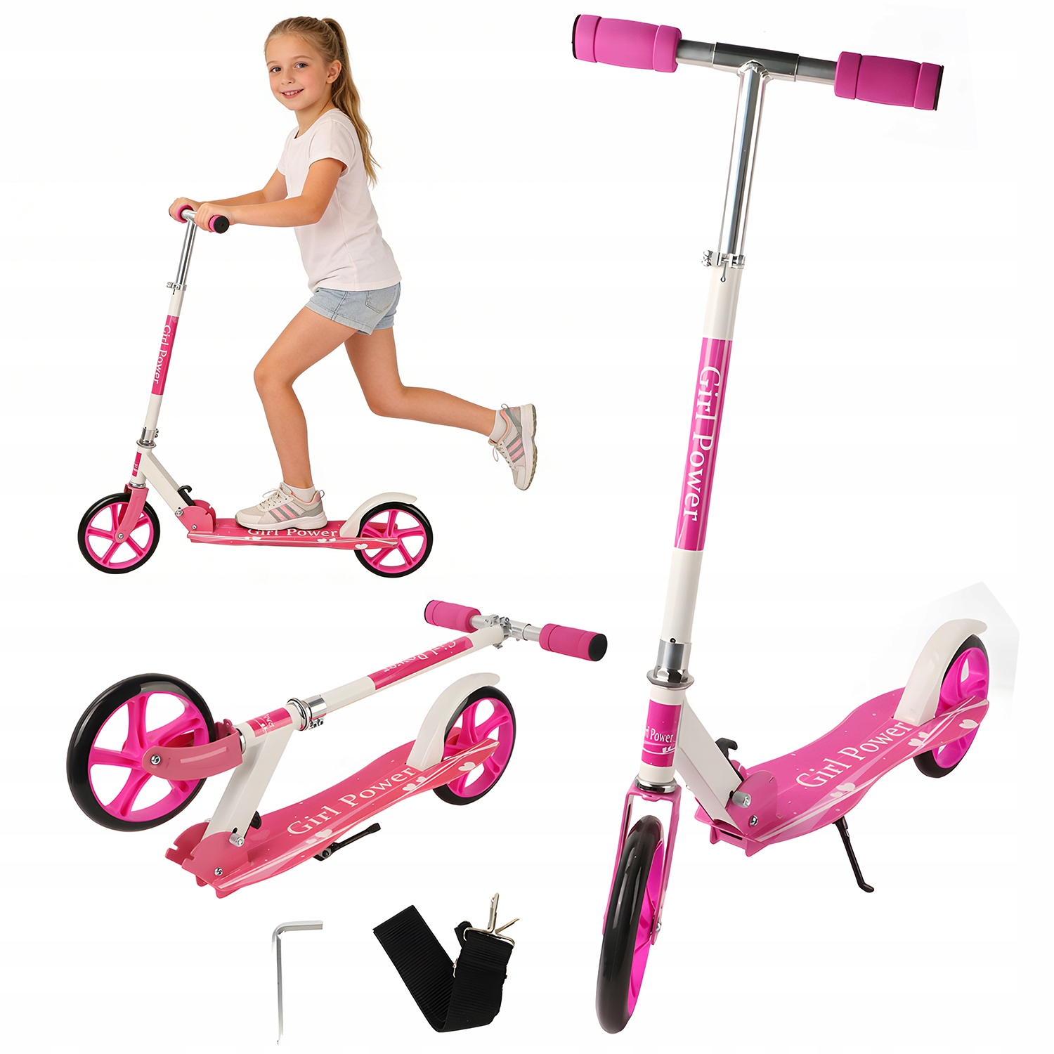 Hulajnoga Dla Dzieci Różowy Składana Regulowana Hamulec Tylny ABEC7 Koła Pu