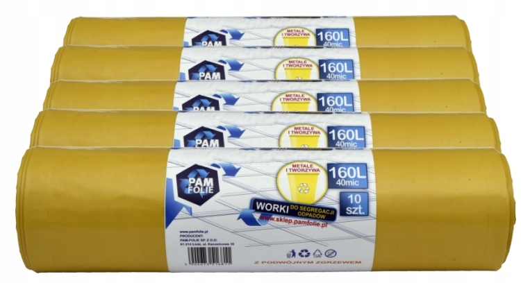 Levně Sada 5 ks plastových sáčků na odpadky Pam-Folie Metale 160L 10 ks