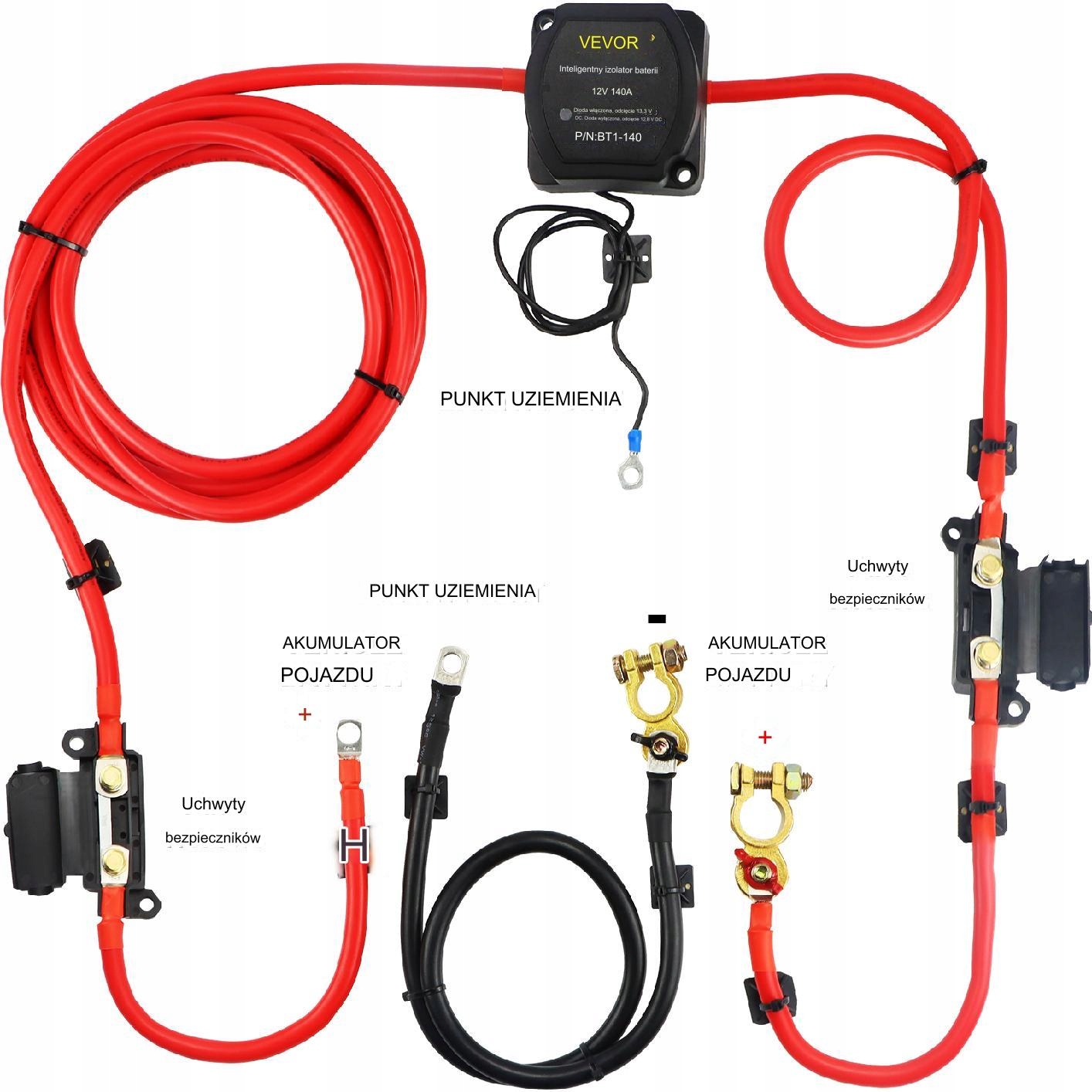 Oddělovač akumulátorů, sada izolátoru baterie 4 m 12 V