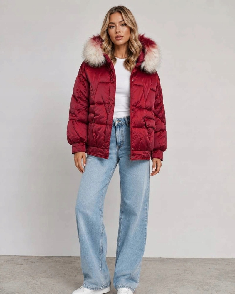 Zimní Bunda Oversize H1109 Bordó S (36)