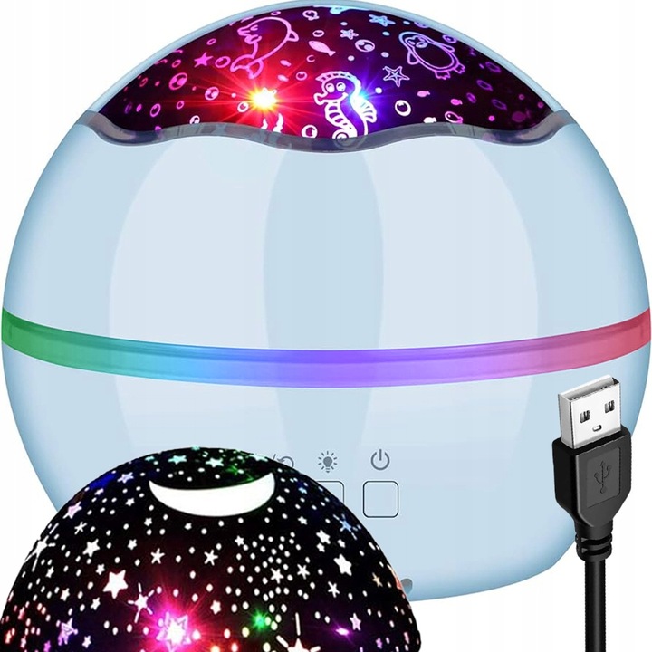 RZUTNIK PROJEKTOR GWIAZD LAMPKA NOCNA LAMPA NIEBA OBROTOWA OCEANU - LED 2w1