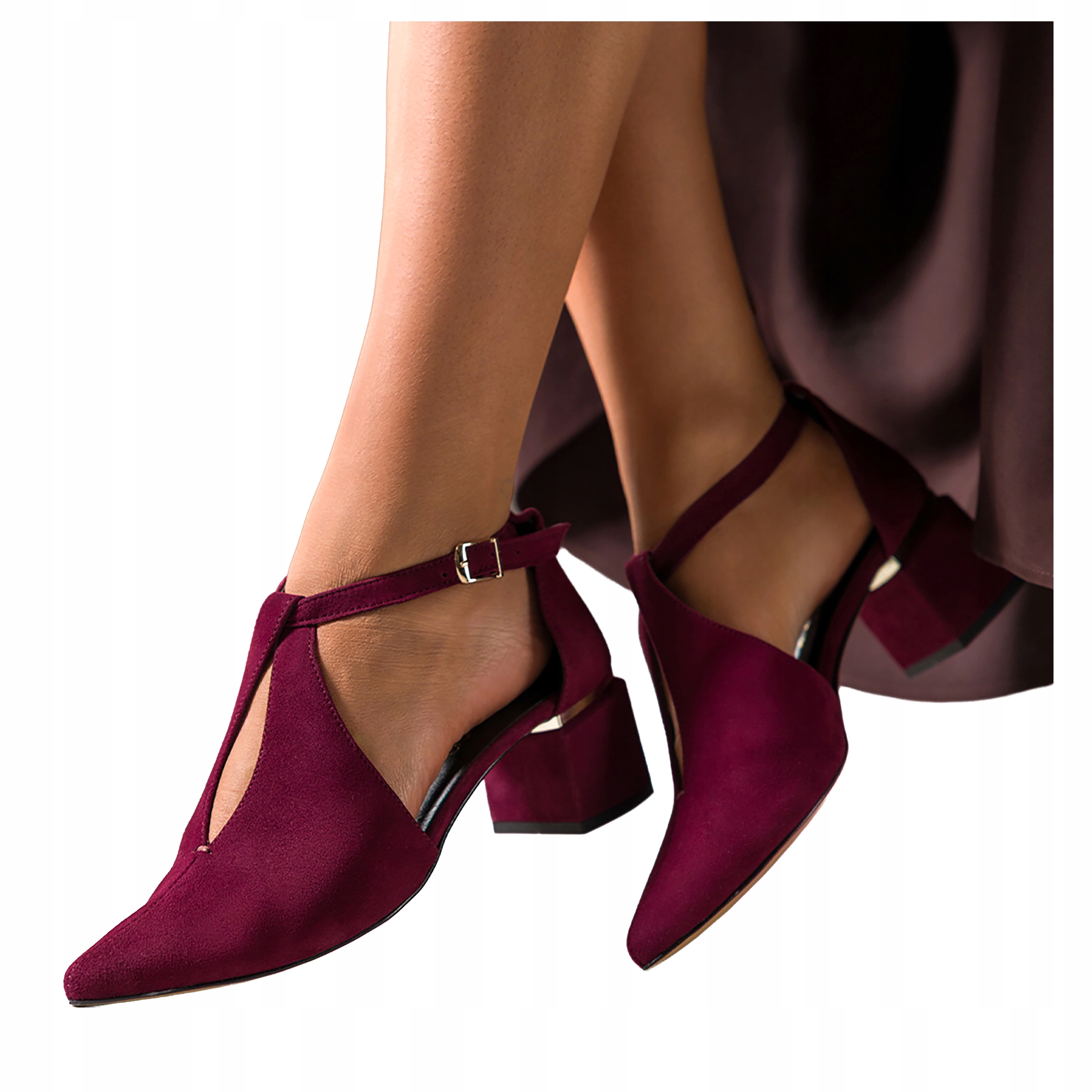 Bordové Lodičky Dámské Ozdobné Kostičky Pásek Kolem kotníku Kožené vel 35