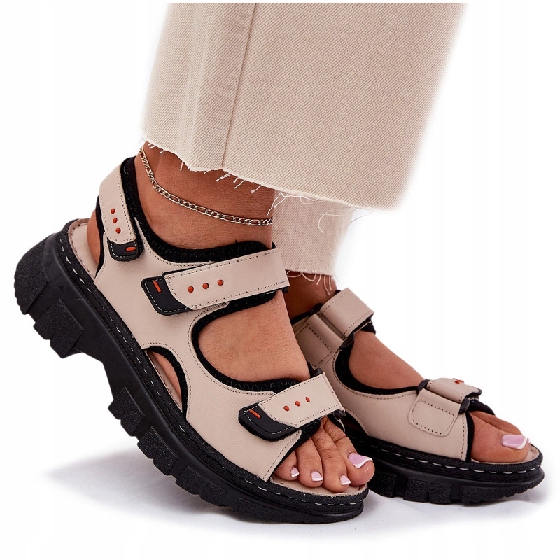 Dámské Sandály Z Přírodní Kůže Se Suchým Zipem Artiker 56C0471 Béžové 38