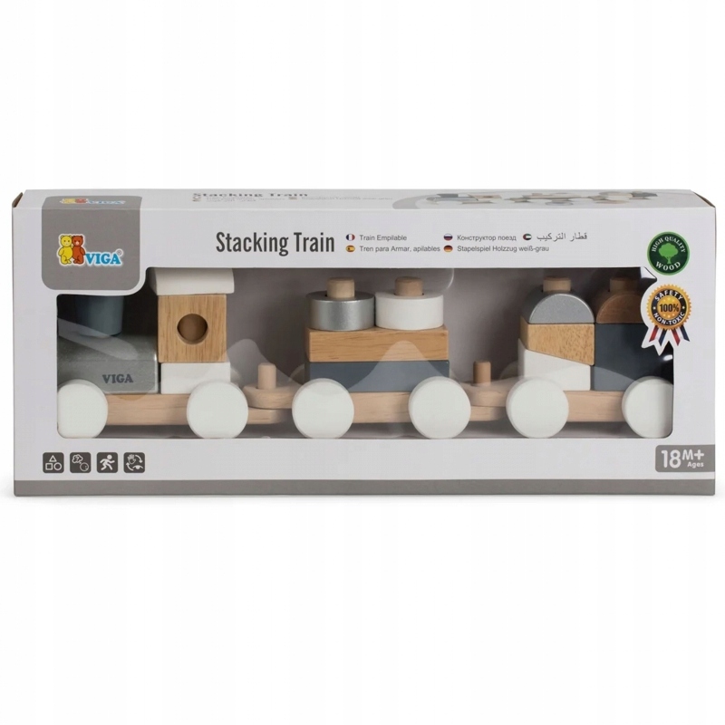 DREWNIANA KOLEJKA Z WAGONIKAMI KLOCKI - VIGA - lokomotywa 2 wagony - 18msc+ Marka Ty