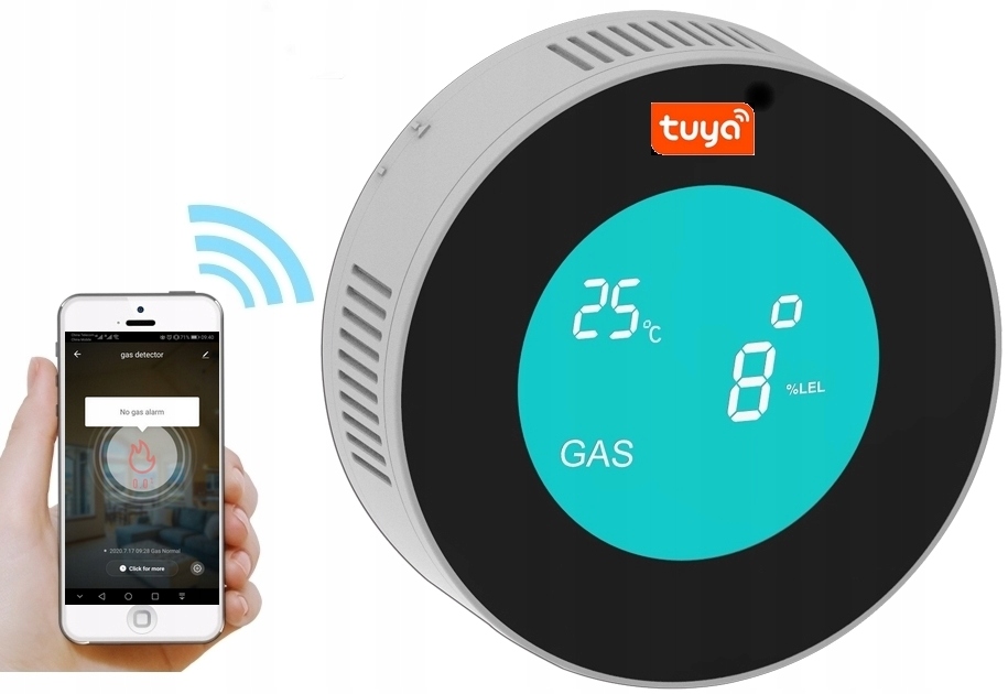 Senzor Detektor Úniku Plynu Zvukový Alarm Wifi Tuya Smart