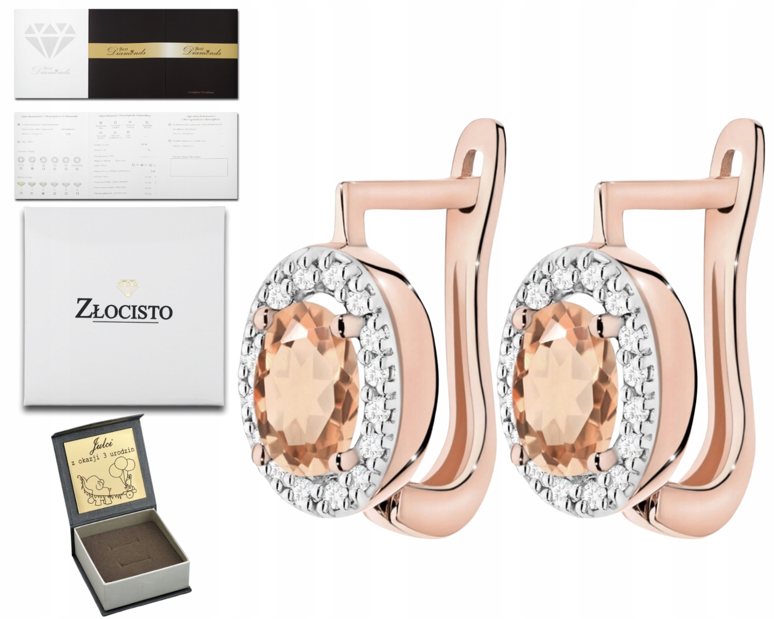 Růžové Náušnice S Morganitem A Diamanty 585 14K Zlato Ryzost Dárek