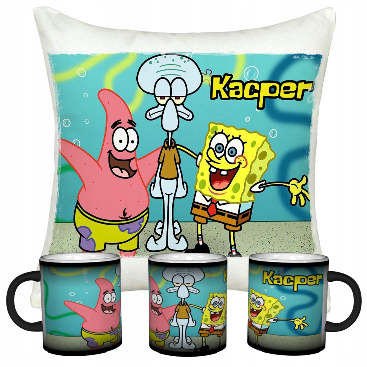 

Zestaw Spongebob Magiczny Kubek Poduszka Imie