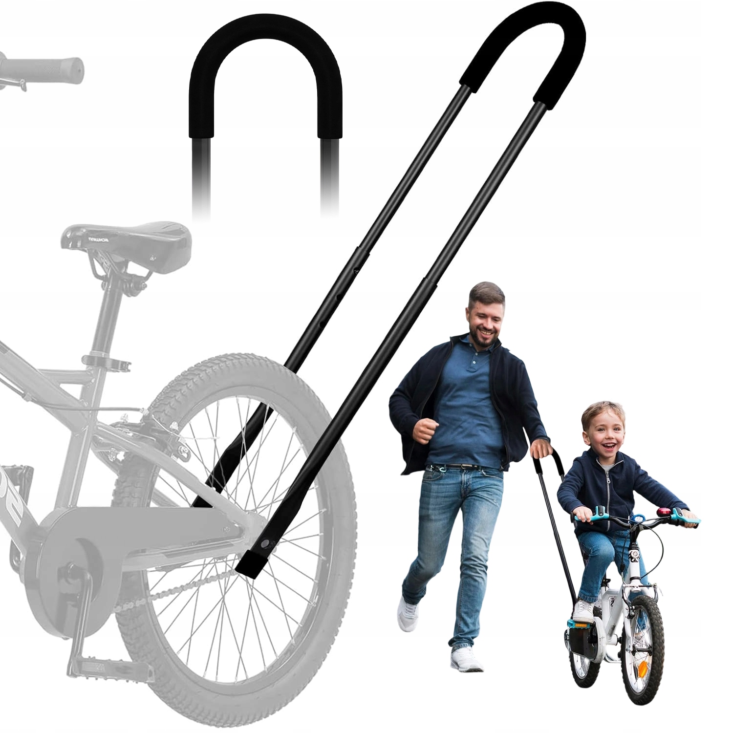 Uchwyt Do Nauki Jazdy Rower Dziecięcy Regulowany Drążek Treningowy Czarny