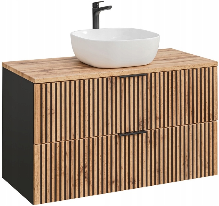 Zestaw mebli 100cm z blatem, umywalka Meble łazienkowe XILO Dąb Wotan/Szary