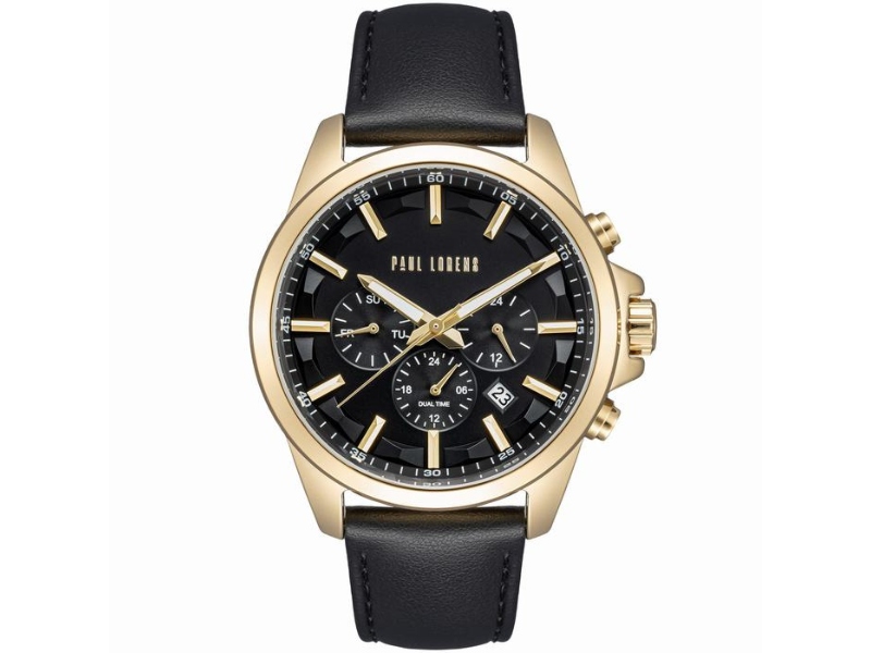 Pánské elegantní hodinky s černým ciferníkem na černém koženém řemínku – dárek