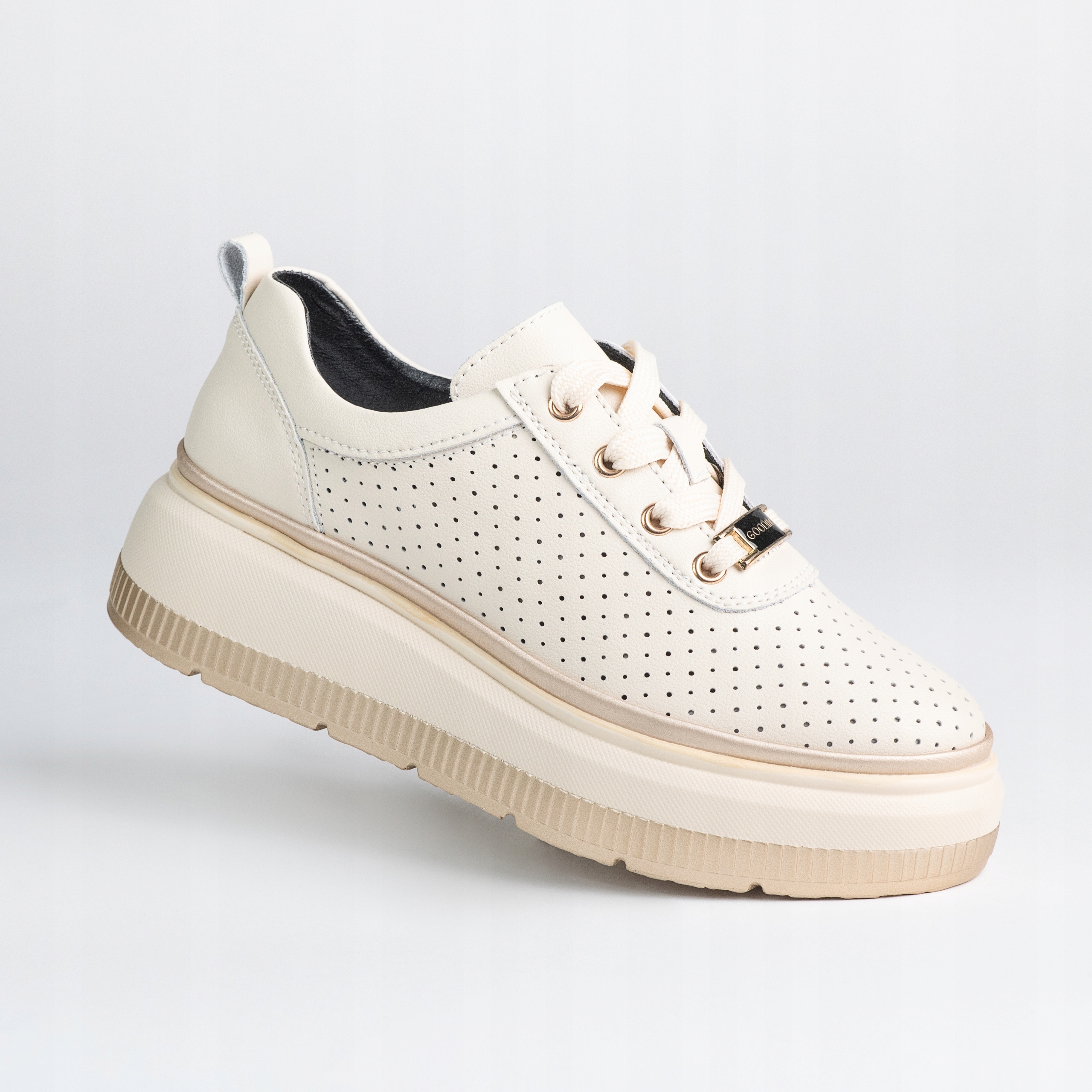 Dámské polobotky přírodní kůže ažurová Goodin GD-XF-178 béžová lehká 39