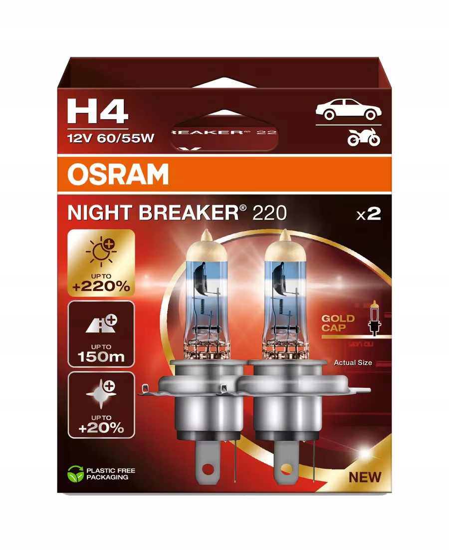 H4 Osram Night Breaker 220 Żarówki 6413NB220 Mocne 60/55W 12V