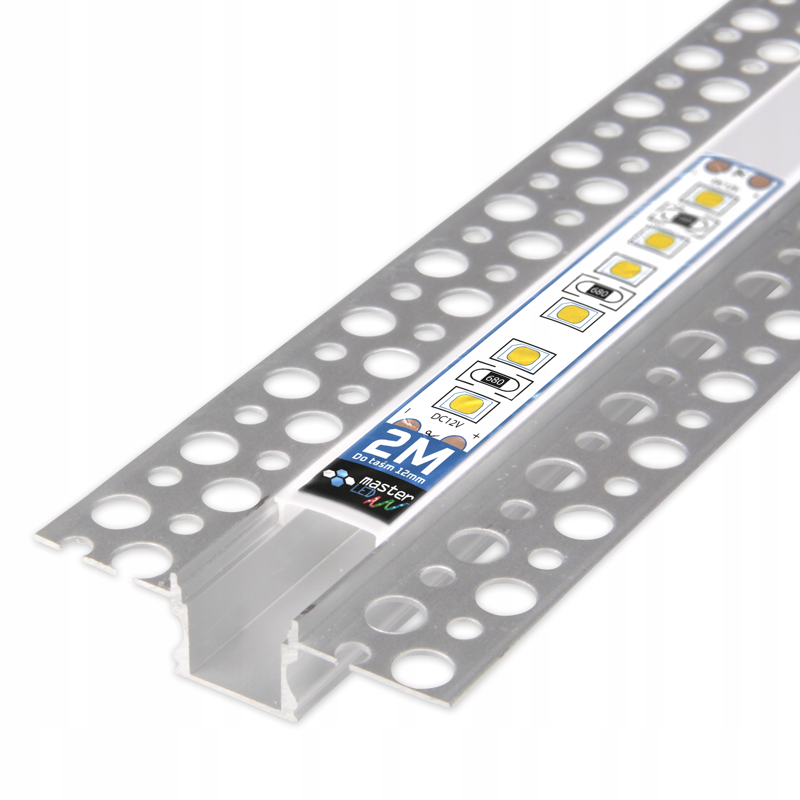 PROFIL LED aluminiowy do GK karton gips płytek kafli glazury 2m + klosz