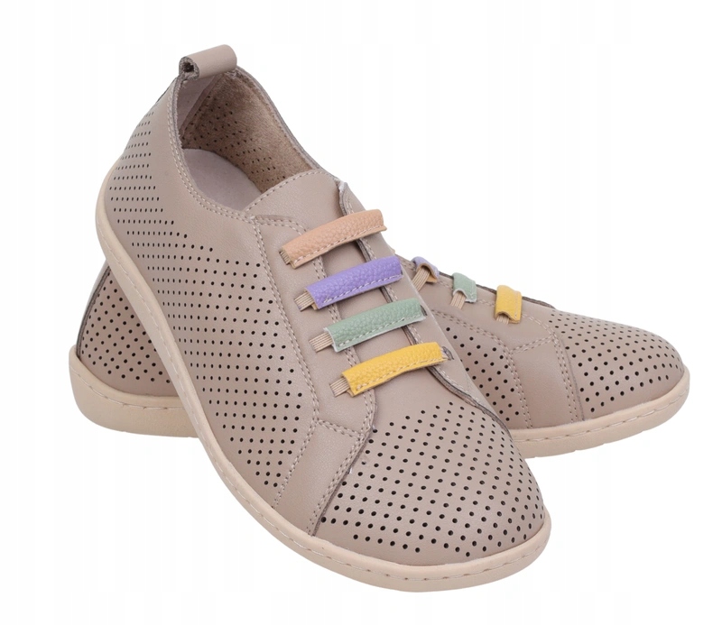 Cieliste półbuty damskie sportowe skórzane na szerokie stopy tęgość H+