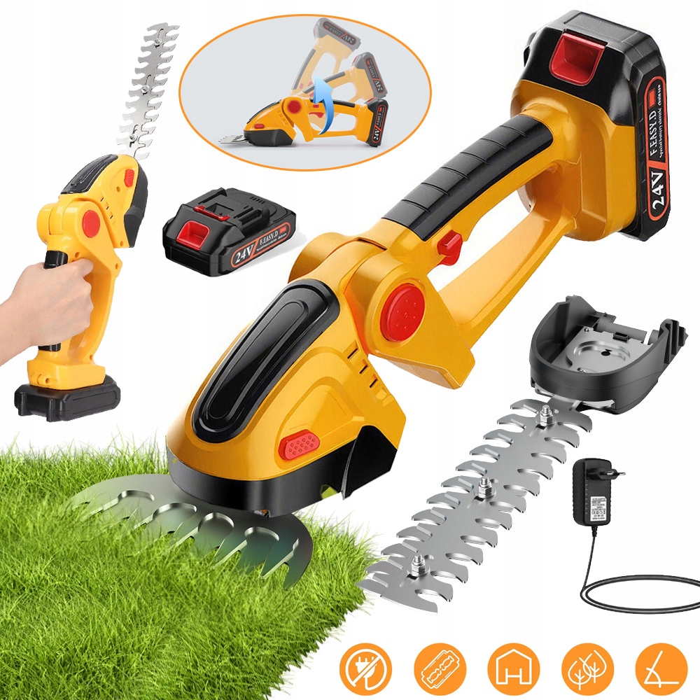 Elektrické Nůžky Na Živý Plot Trávy Větví Zahradní nůžky 2V1 Nastavitelný Úhel