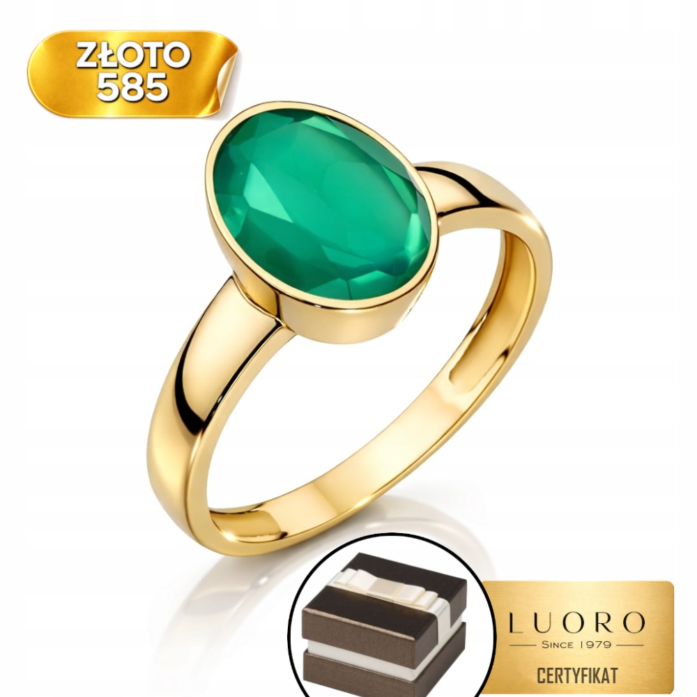 Prstýnek 585 14K S Přírodním Zeleným Achátem Elegantní R12