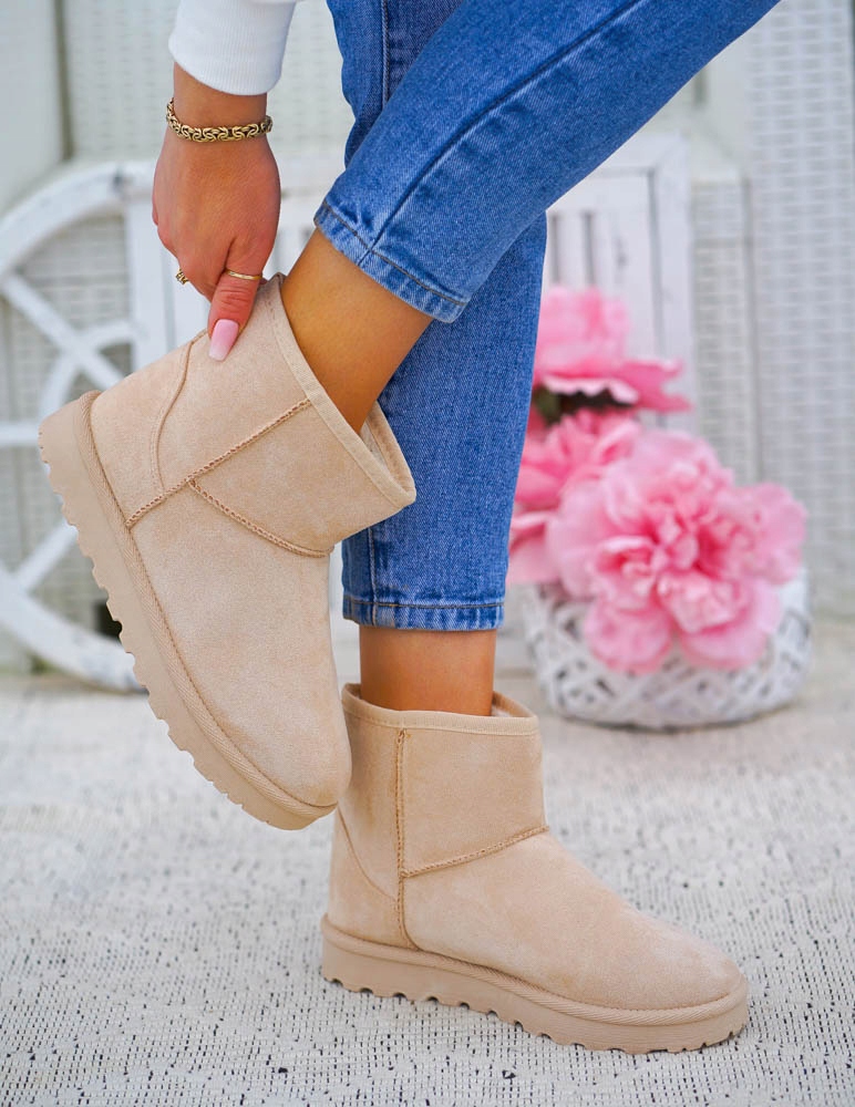 Beżowe Śniegowce Botki Na Platformie Ocieplane Saszki Basic 38 Marka bez marki