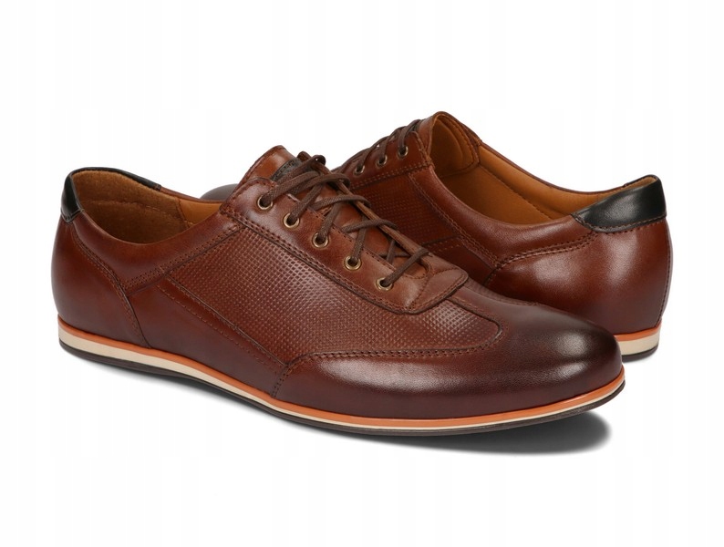 OBUWIE MĘSKIE BUTY CASUAL SKÓRA 092D BRĄZOWE 45 Marka inna