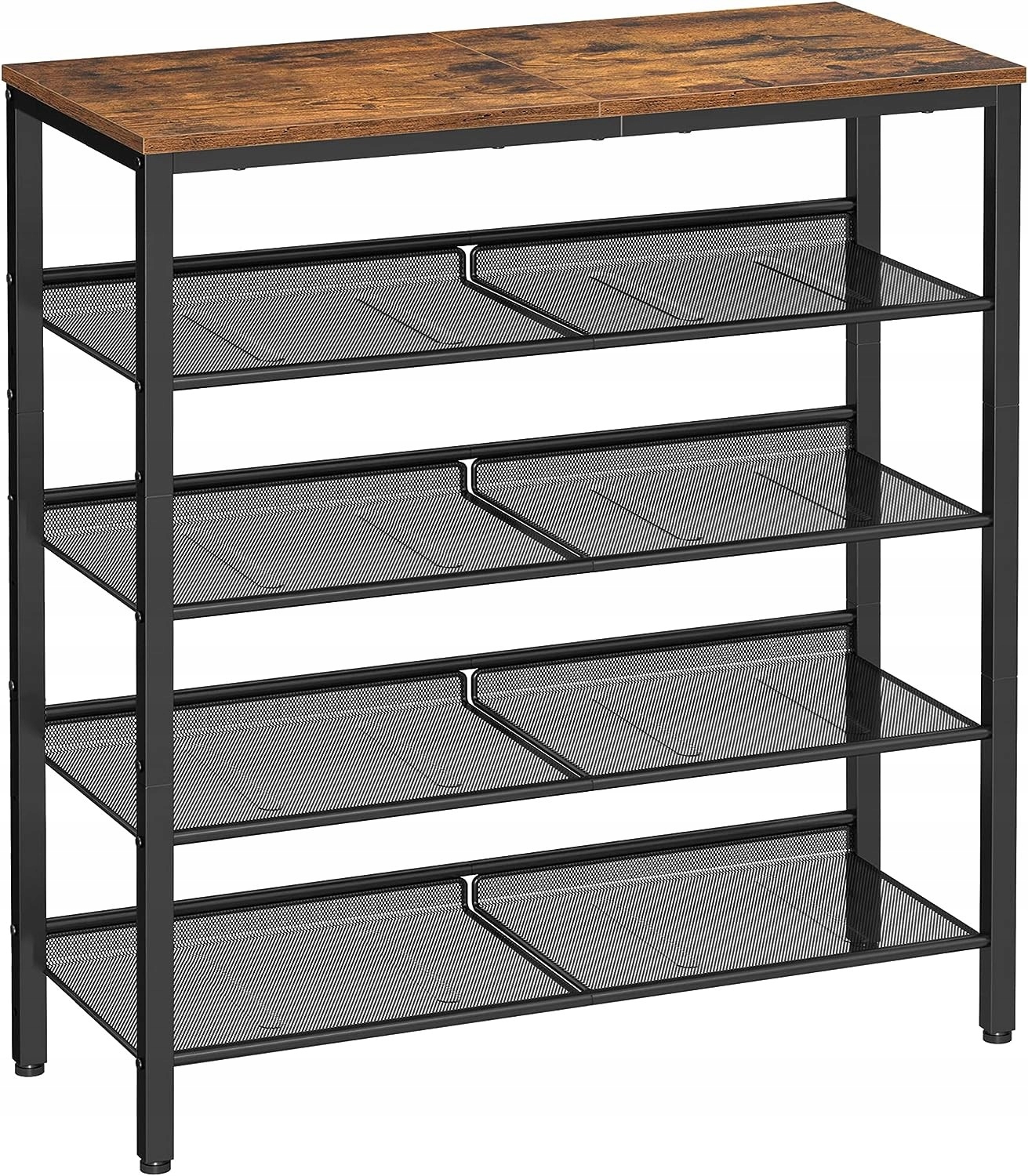 Rustikálna skrinka na topánky hnedá čierna, 5 úrovní