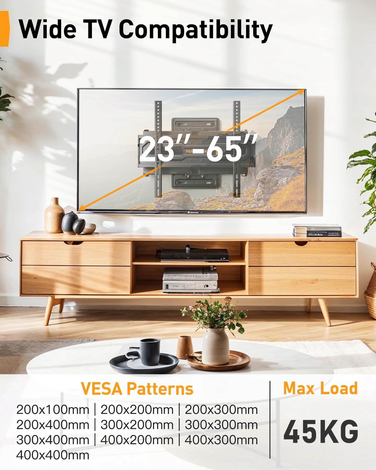 PERLEGEAR Uchwyt TV 23-65 Cal 45kg Regulowany VESA 400x400mm — miniatura 6