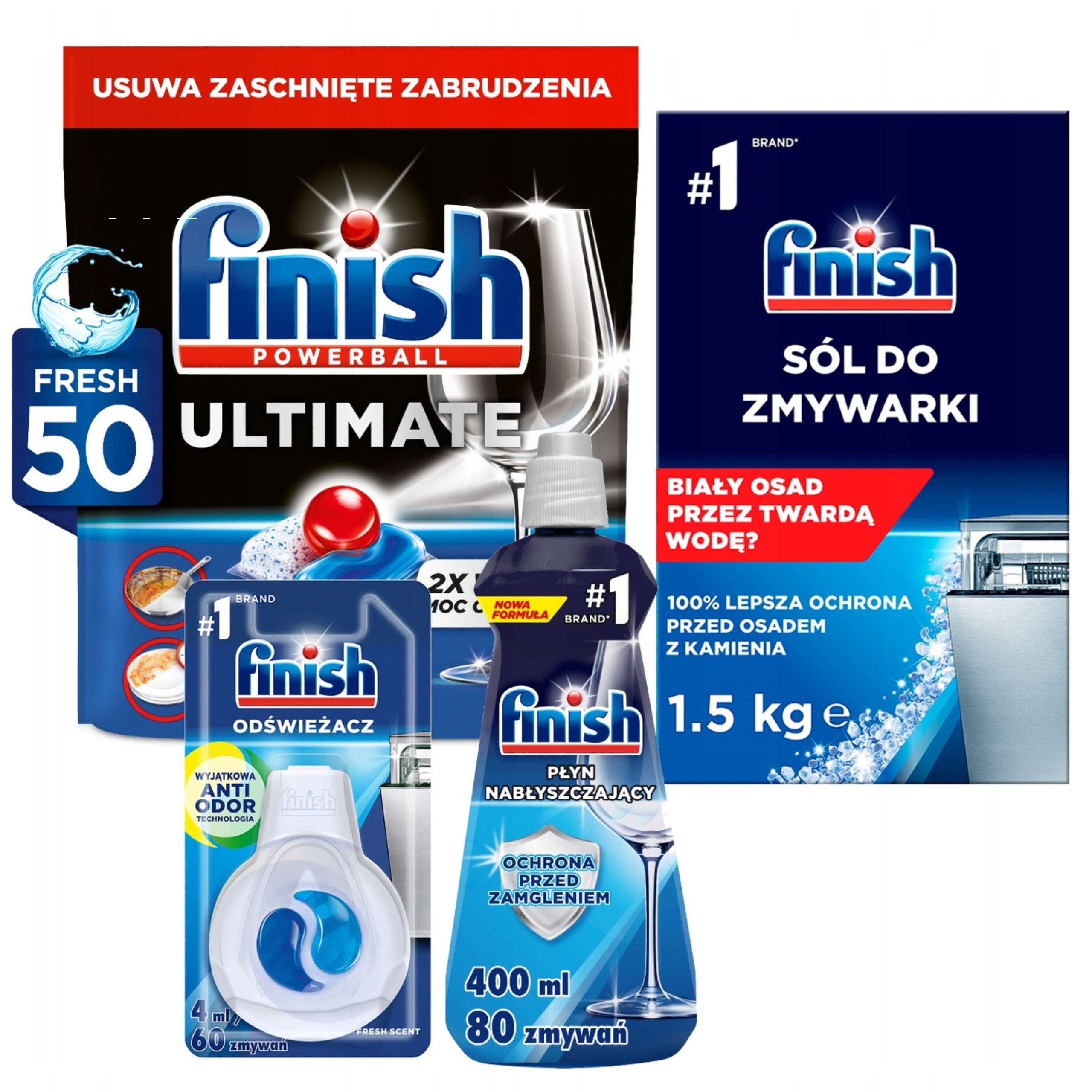 Levně Finish Sada pro myčku nádobí 3 produkty kapsle Ultimate All-in-1 50 Kusů