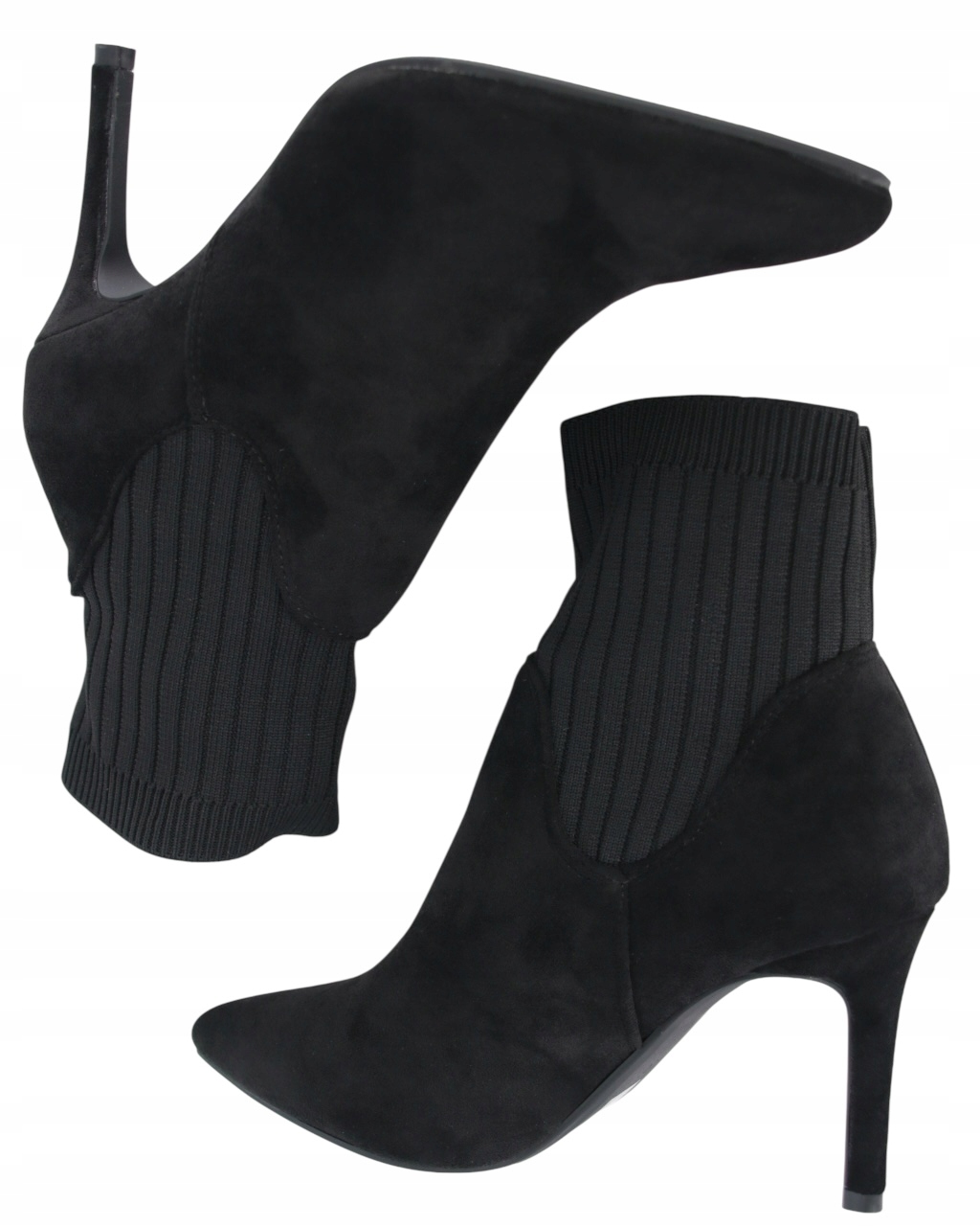 Černé Kotníkové Boty Na Podpatku 9 cm Elastický Svršek Strečové Dámské Lodičky 41