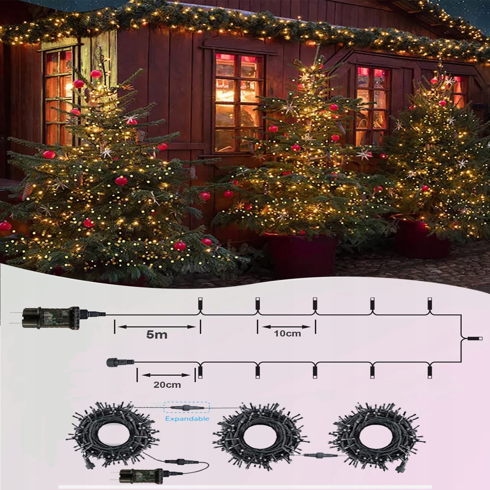 BOWFAR Lampki Świąteczne Girlanda Światełka Z Pilotem I Timer 80M 800 LED — miniatura 4