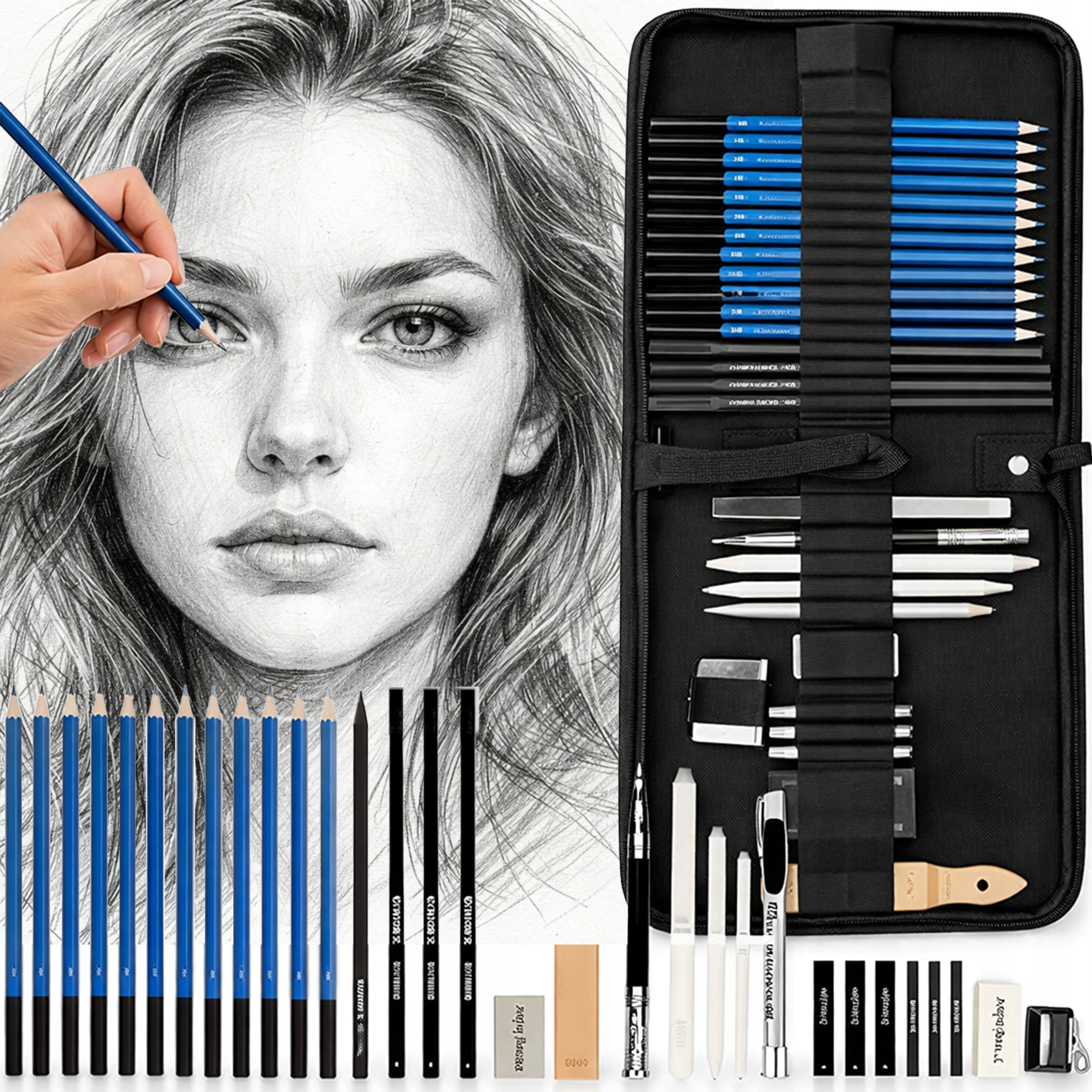 Профессиональный набор карандашей для рисования эскизов 32В1 чехол для карандашей