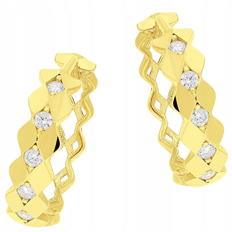 Dámské zlaté náušnice 585 s prolamovanými kruhy a bílými zirkony, dárek 1,87g