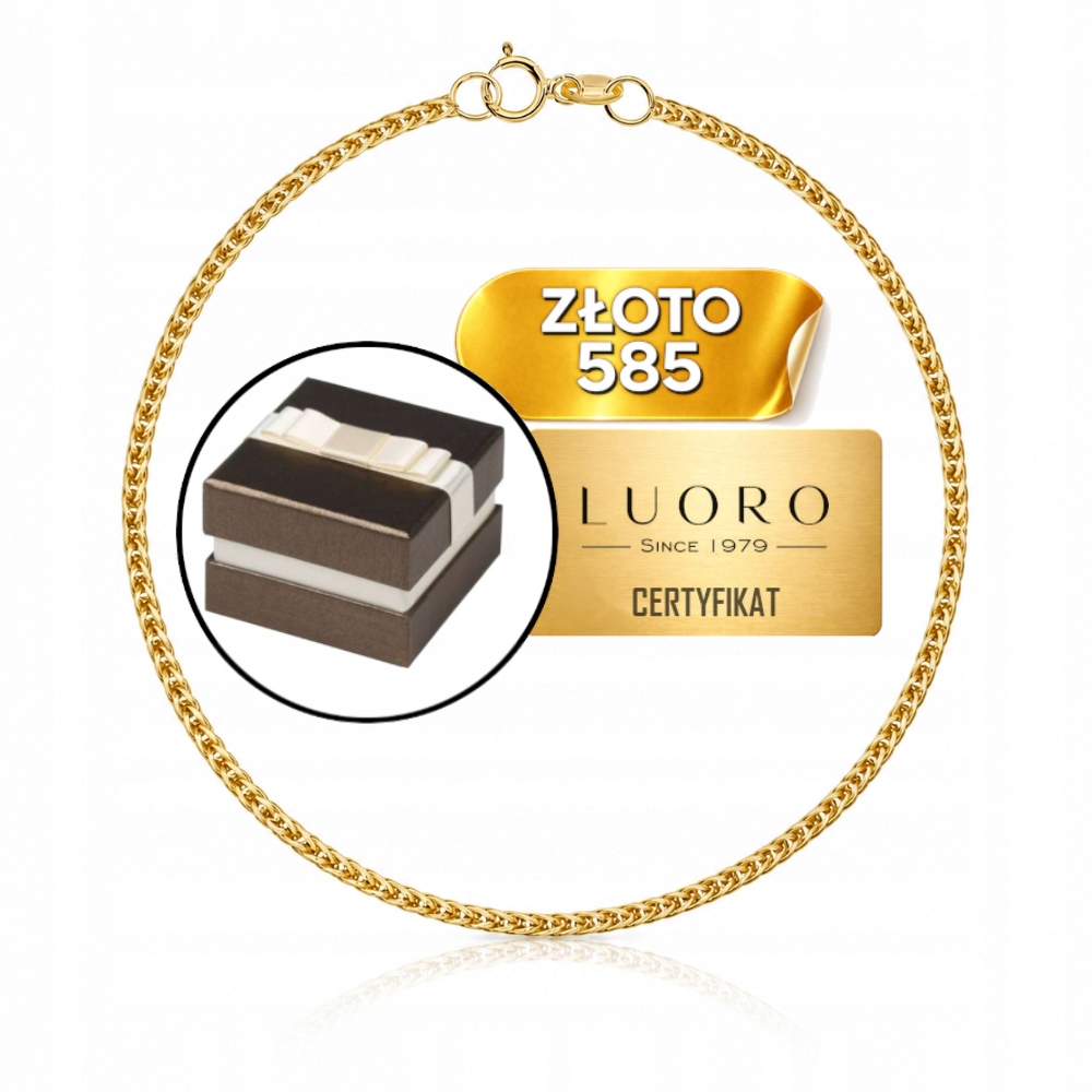 Náramek Zlatý 585 14K Vazba Liščí Ocas 2 MM 19 CM Elegantní, Nastavitelný