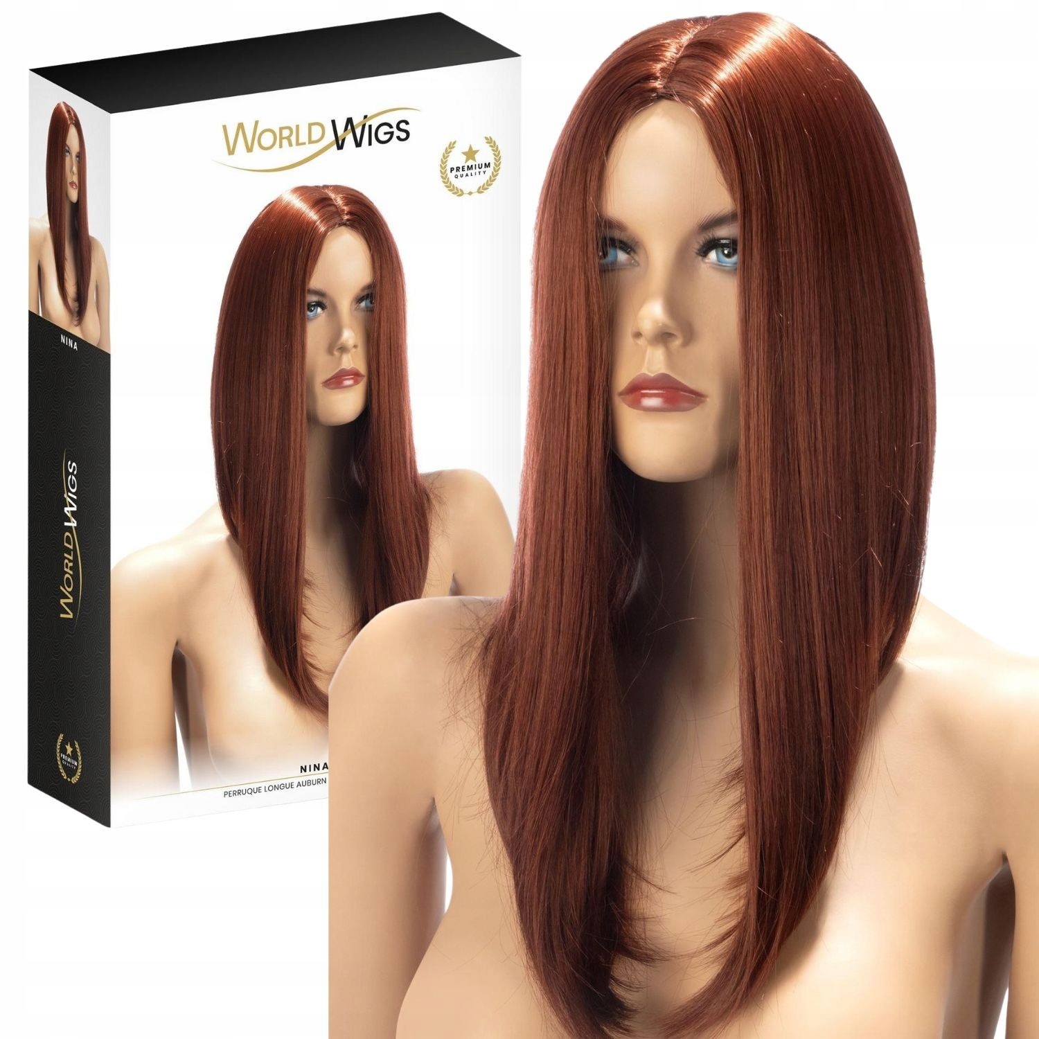 Realistická paruka Nina dlouhé kaštanové rovné vlasy World Wigs