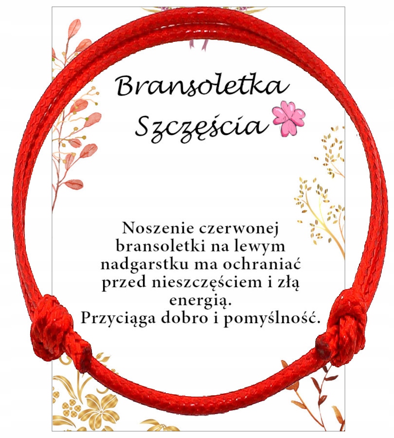 BRANSOLETKA SZCZĘŚCIA KABAŁA NITKA AMULET WALENTYNKI dzień kobiet