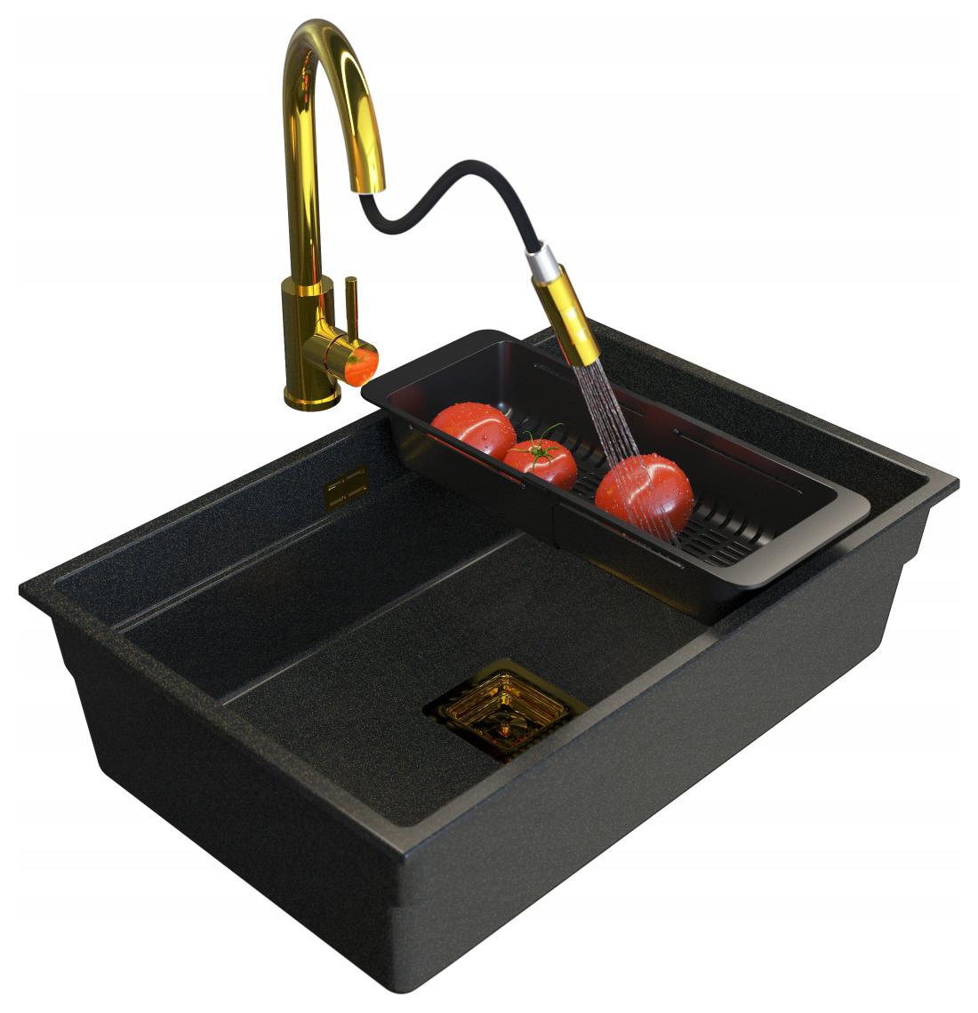 Granitový závesný drez jednokomorový EPIR70 Batéria Loseto Sifón Košík