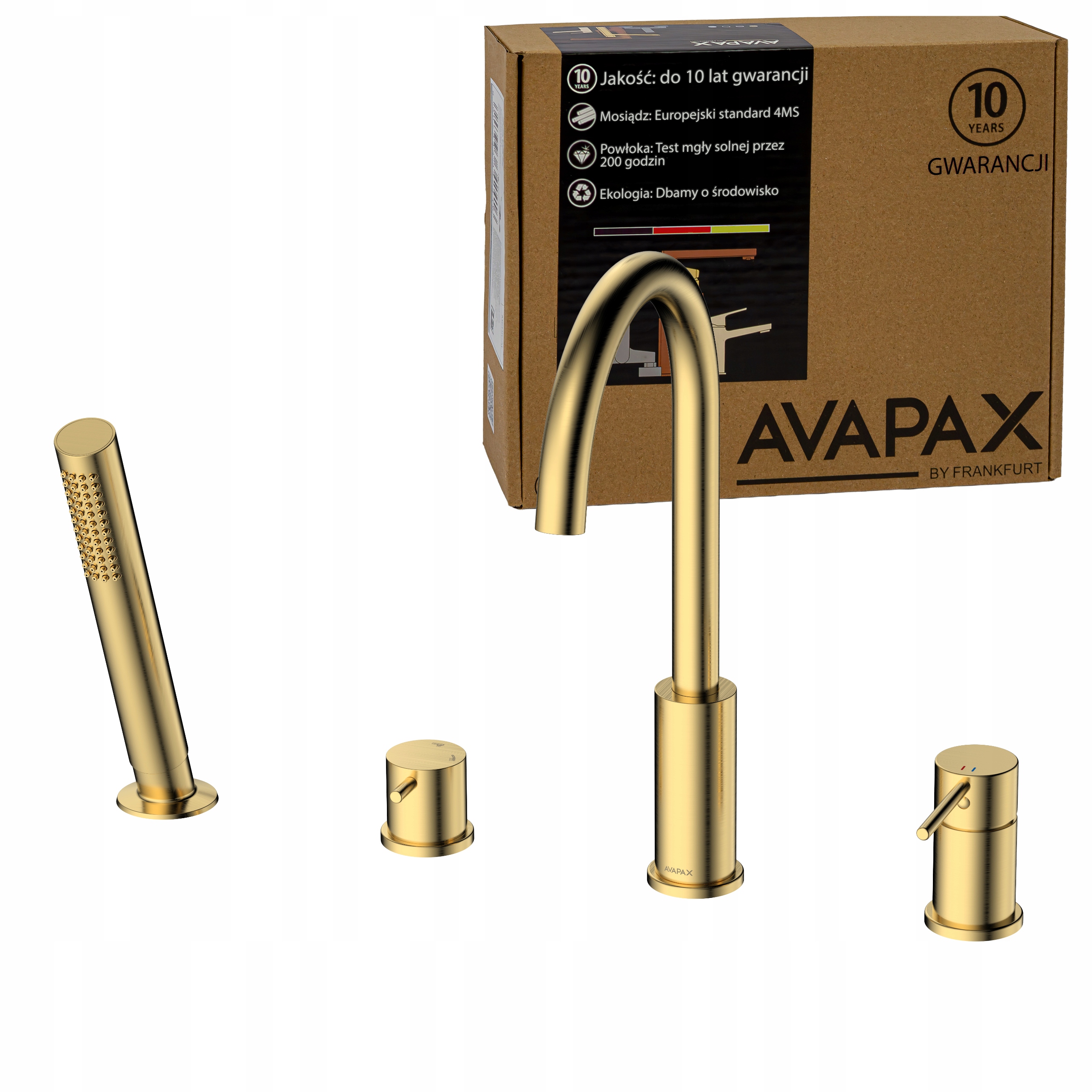 4-otvorová zlatá stojanková vaňová batéria so sprchou Avapax