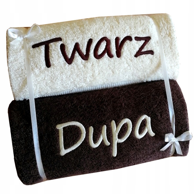

2 ręczniki z Napis twarz dupa Imię haft Urodziny