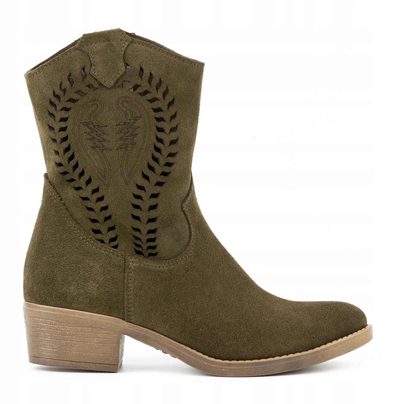 Dámské kotníkové boty s perforovanými výřezy na podpatku Angela zelené olivové 37