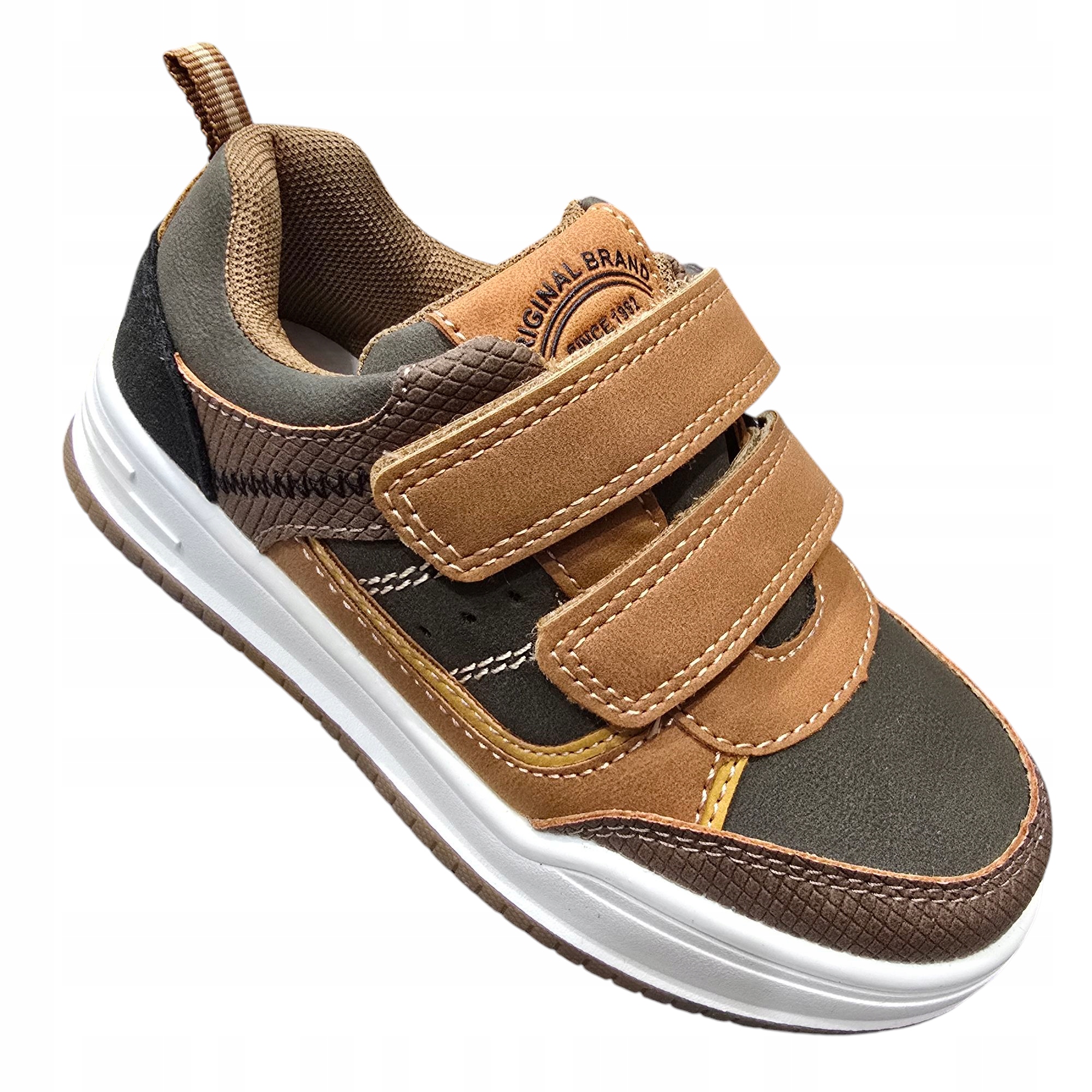 Buty Dla Chłopca Na Rzepy Adidaski Z Wkładką Skórzaną Tenisówki Khaki 30