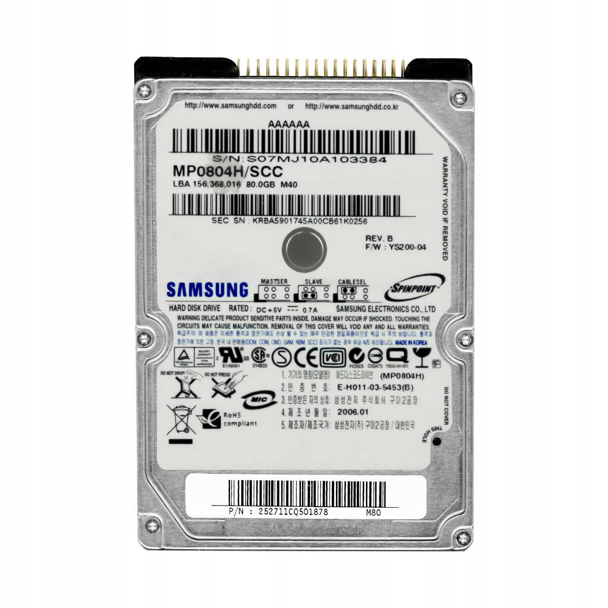 Samsung 80GB 5.4k 8MB Ata 2.5" MP0804H/SCC Pevný disk