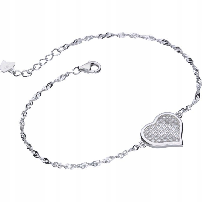 Stříbrný náramek 925 s zirkony, váha 2.6 g, elegantní srdce jako dárek
