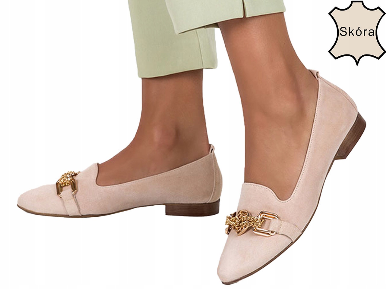 PÓŁBUTY LORDSY DAMSKIE SKÓRZANE ZE ZŁOTĄ OZDOBĄ 36