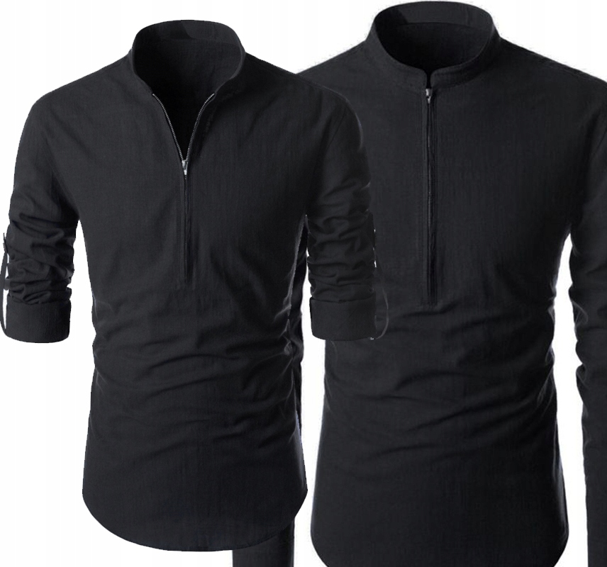 Pánská košile Stojáček na zip Denní lněná Prodyšná Len